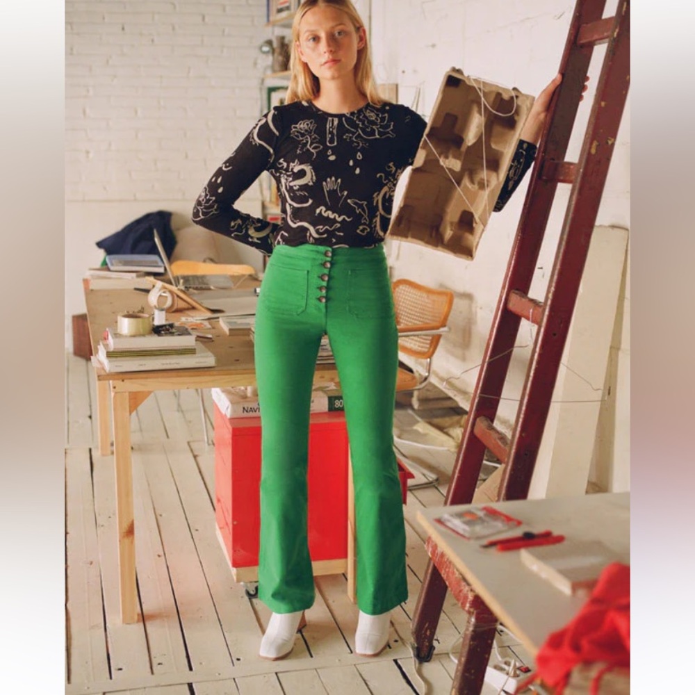 Paloma Wool Margherita wide leg high waist Green  pants 8 - Picture 2 of 14